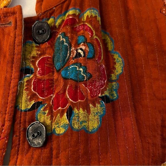 Chicos Boho Floral Button Front Jacket Topper Kantha Burnt Orange Sz 0 (small 4) - Picture 2 of 8